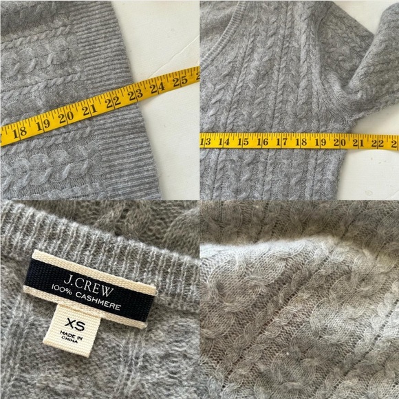 Grey J. Crew Cashmere Cable knit V-neck sweater XS - Picture 7 of 8